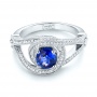 14k White Gold 14k White Gold Custom Blue Sapphire And Diamond Engagement Ring - Flat View -  103611 - Thumbnail