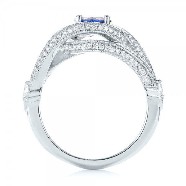 18k White Gold 18k White Gold Custom Blue Sapphire And Diamond Engagement Ring - Front View -  103611