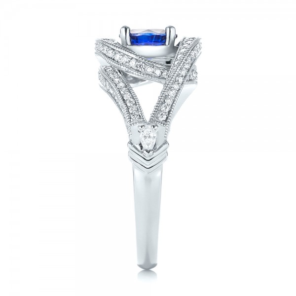 18k White Gold 18k White Gold Custom Blue Sapphire And Diamond Engagement Ring - Side View -  103611