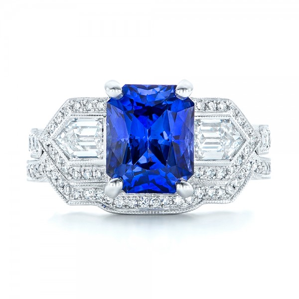 Custom Blue Sapphire and Diamond Engagement Ring - Image