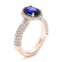 18k Rose Gold 18k Rose Gold Custom Blue Sapphire And Diamond Halo Engagement Ring - Three-Quarter View -  100605 - Thumbnail