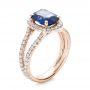 14k Rose Gold 14k Rose Gold Custom Blue Sapphire And Diamond Halo Engagement Ring - Three-Quarter View -  102018 - Thumbnail