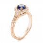 18k Rose Gold 18k Rose Gold Custom Blue Sapphire And Diamond Halo Engagement Ring - Three-Quarter View -  103006 - Thumbnail