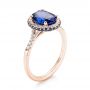 14k Rose Gold 14k Rose Gold Custom Blue Sapphire And Diamond Halo Engagement Ring - Three-Quarter View -  103041 - Thumbnail