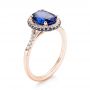 18k Rose Gold 18k Rose Gold Custom Blue Sapphire And Diamond Halo Engagement Ring - Three-Quarter View -  103041 - Thumbnail