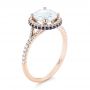 14k Rose Gold 14k Rose Gold Custom Blue Sapphire And Diamond Halo Engagement Ring - Three-Quarter View -  103474 - Thumbnail