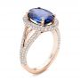 14k Rose Gold 14k Rose Gold Custom Blue Sapphire And Diamond Halo Engagement Ring - Three-Quarter View -  103601 - Thumbnail