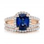 18k Rose Gold 18k Rose Gold Custom Blue Sapphire And Diamond Halo Engagement Ring - Three-Quarter View -  102018 - Thumbnail