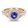 18k Rose Gold 18k Rose Gold Custom Blue Sapphire And Diamond Halo Engagement Ring - Flat View -  100268 - Thumbnail