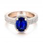18k Rose Gold 18k Rose Gold Custom Blue Sapphire And Diamond Halo Engagement Ring - Flat View -  100605 - Thumbnail