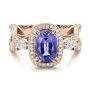 14k Rose Gold 14k Rose Gold Custom Blue Sapphire And Diamond Halo Engagement Ring - Flat View -  100783 - Thumbnail