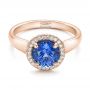 14k Rose Gold 14k Rose Gold Custom Blue Sapphire And Diamond Halo Engagement Ring - Flat View -  102028 - Thumbnail