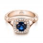 18k Rose Gold 18k Rose Gold Custom Blue Sapphire And Diamond Halo Engagement Ring - Flat View -  102153 - Thumbnail