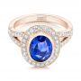 18k Rose Gold 18k Rose Gold Custom Blue Sapphire And Diamond Halo Engagement Ring - Flat View -  102444 - Thumbnail