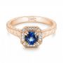 18k Rose Gold 18k Rose Gold Custom Blue Sapphire And Diamond Halo Engagement Ring - Flat View -  103006 - Thumbnail