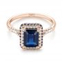 18k Rose Gold 18k Rose Gold Custom Blue Sapphire And Diamond Halo Engagement Ring - Flat View -  103457 - Thumbnail