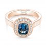 18k Rose Gold 18k Rose Gold Custom Blue Sapphire And Diamond Halo Engagement Ring - Flat View -  103467 - Thumbnail