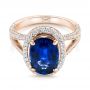 18k Rose Gold 18k Rose Gold Custom Blue Sapphire And Diamond Halo Engagement Ring - Flat View -  103601 - Thumbnail