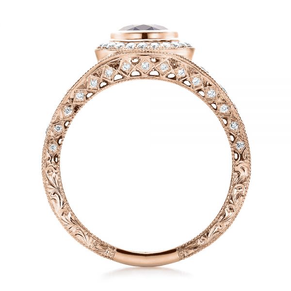14k Rose Gold 14k Rose Gold Custom Blue Sapphire And Diamond Halo Engagement Ring - Front View - 100268