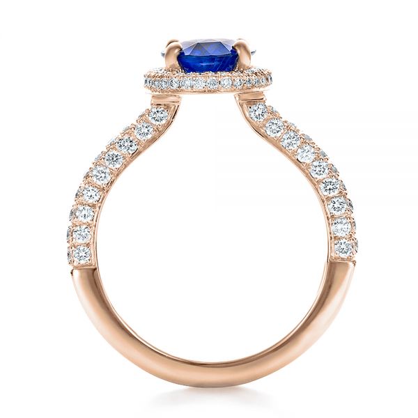 18k Rose Gold 18k Rose Gold Custom Blue Sapphire And Diamond Halo Engagement Ring - Front View - 100605