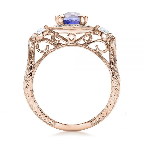 14k Rose Gold 14k Rose Gold Custom Blue Sapphire And Diamond Halo Engagement Ring - Front View -  100783