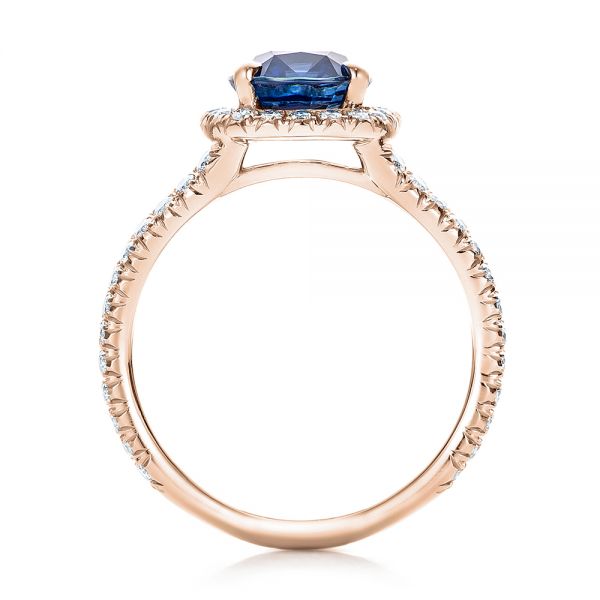 14k Rose Gold 14k Rose Gold Custom Blue Sapphire And Diamond Halo Engagement Ring - Front View -  102018