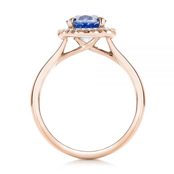 14k Rose Gold 14k Rose Gold Custom Blue Sapphire And Diamond Halo Engagement Ring - Front View - 102028