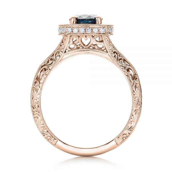 14k Rose Gold 14k Rose Gold Custom Blue Sapphire And Diamond Halo Engagement Ring - Front View -  102153