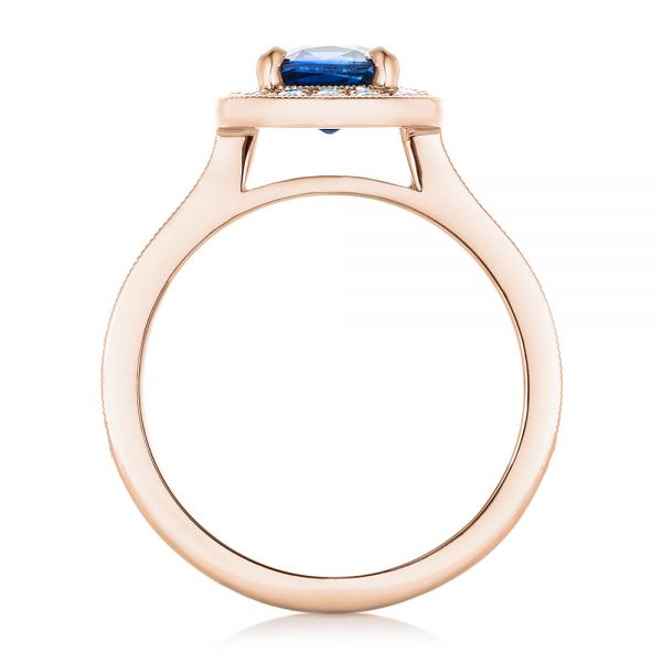 14k Rose Gold 14k Rose Gold Custom Blue Sapphire And Diamond Halo Engagement Ring - Front View -  102311