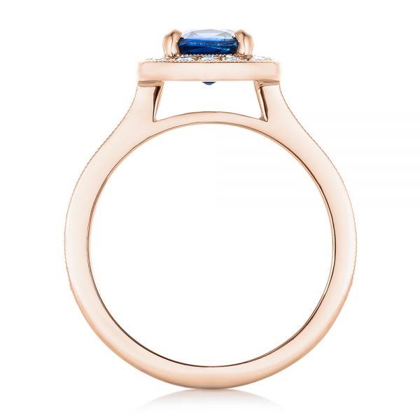 18k Rose Gold 18k Rose Gold Custom Blue Sapphire And Diamond Halo Engagement Ring - Front View - 102311