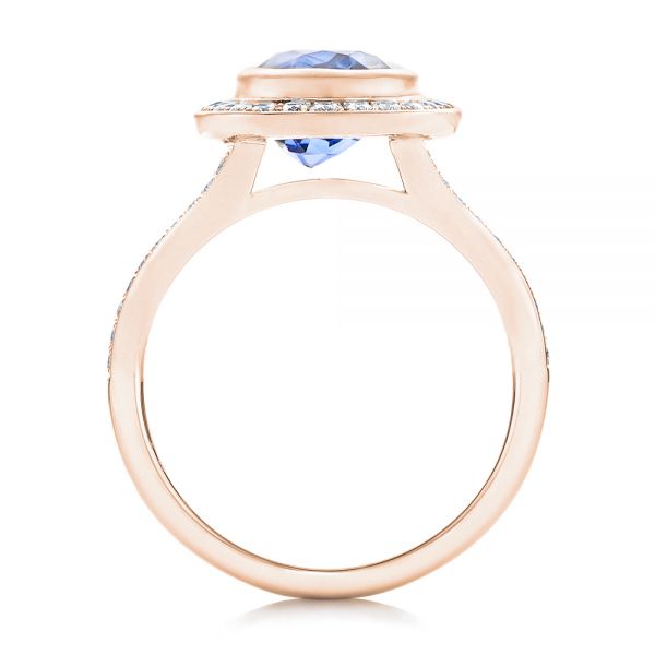 18k Rose Gold 18k Rose Gold Custom Blue Sapphire And Diamond Halo Engagement Ring - Front View -  102444