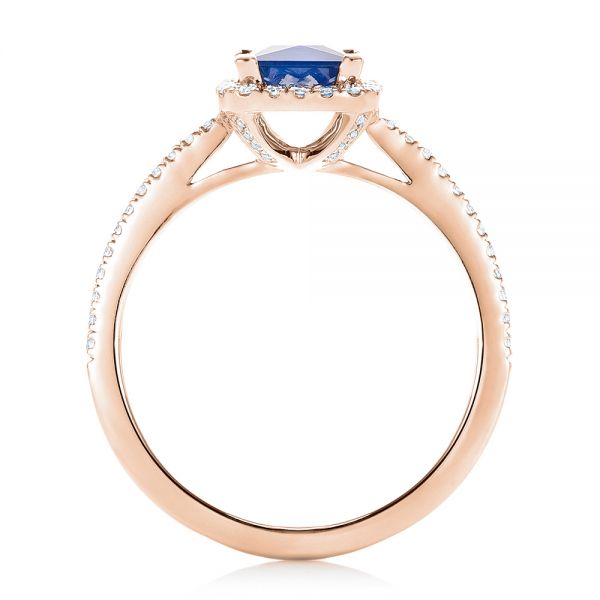 18k Rose Gold 18k Rose Gold Custom Blue Sapphire And Diamond Halo Engagement Ring - Front View - 102485