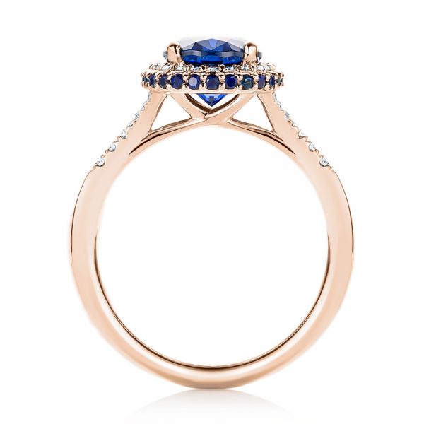14k Rose Gold 14k Rose Gold Custom Blue Sapphire And Diamond Halo Engagement Ring - Front View -  103041