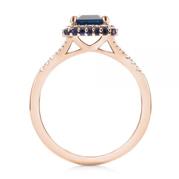 14k Rose Gold 14k Rose Gold Custom Blue Sapphire And Diamond Halo Engagement Ring - Front View -  103457