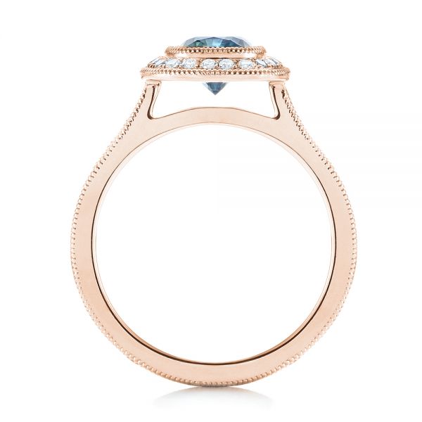 14k Rose Gold 14k Rose Gold Custom Blue Sapphire And Diamond Halo Engagement Ring - Front View - 103467