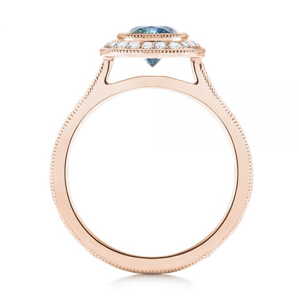 14k Rose Gold 14k Rose Gold Custom Blue Sapphire And Diamond Halo Engagement Ring - Front View -  103467