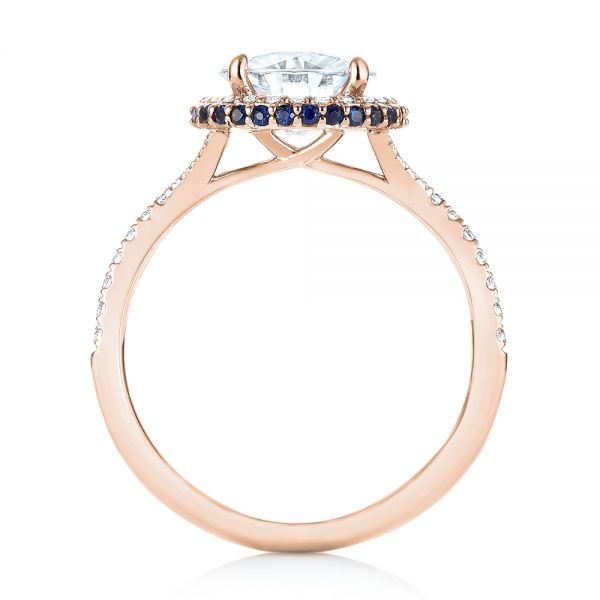 14k Rose Gold 14k Rose Gold Custom Blue Sapphire And Diamond Halo Engagement Ring - Front View - 103474