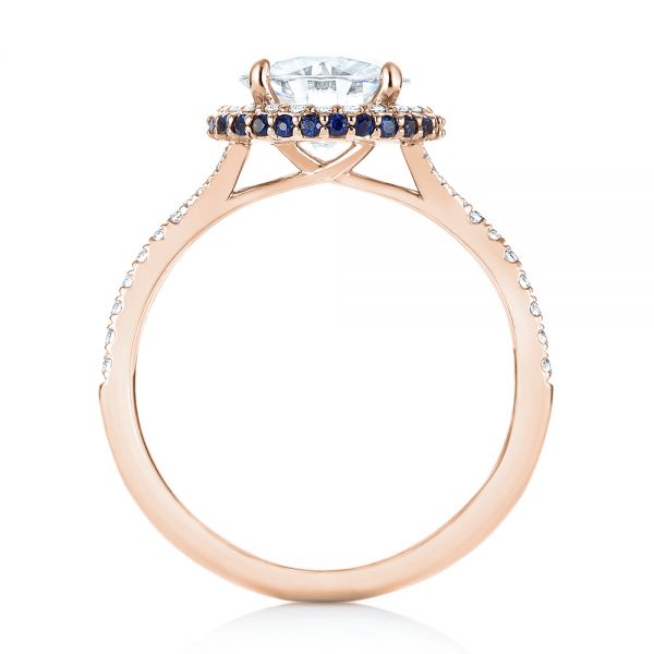 14k Rose Gold 14k Rose Gold Custom Blue Sapphire And Diamond Halo Engagement Ring - Front View -  103474