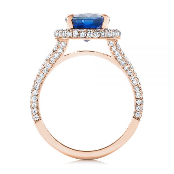 18k Rose Gold 18k Rose Gold Custom Blue Sapphire And Diamond Halo Engagement Ring - Front View -  103601