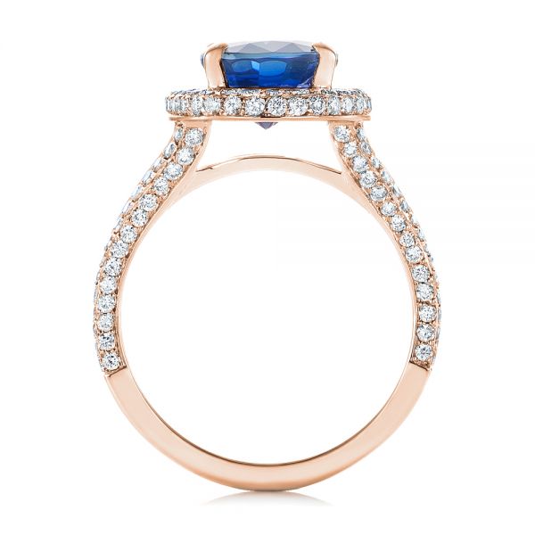 14k Rose Gold 14k Rose Gold Custom Blue Sapphire And Diamond Halo Engagement Ring - Front View - 103601