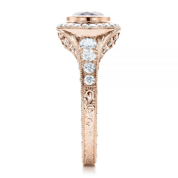 14k Rose Gold 14k Rose Gold Custom Blue Sapphire And Diamond Halo Engagement Ring - Side View -  100268