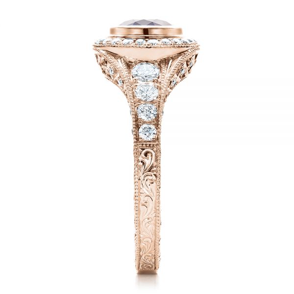14k Rose Gold 14k Rose Gold Custom Blue Sapphire And Diamond Halo Engagement Ring - Side View - 100268
