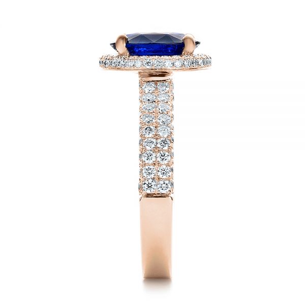18k Rose Gold 18k Rose Gold Custom Blue Sapphire And Diamond Halo Engagement Ring - Side View -  100605