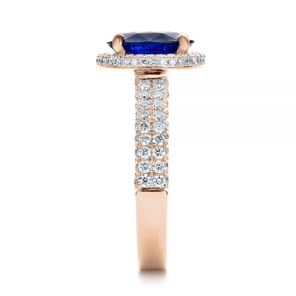 18k Rose Gold 18k Rose Gold Custom Blue Sapphire And Diamond Halo Engagement Ring - Side View - 100605
