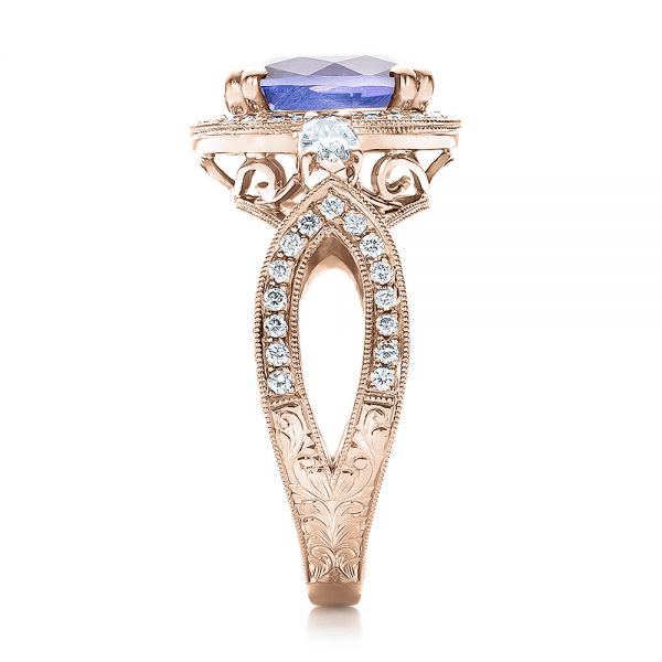 18k Rose Gold 18k Rose Gold Custom Blue Sapphire And Diamond Halo Engagement Ring - Side View -  100783