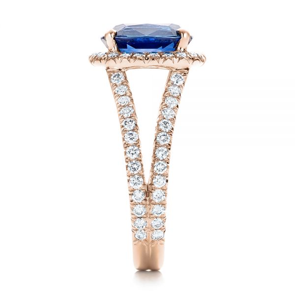 18k Rose Gold 18k Rose Gold Custom Blue Sapphire And Diamond Halo Engagement Ring - Side View -  102018