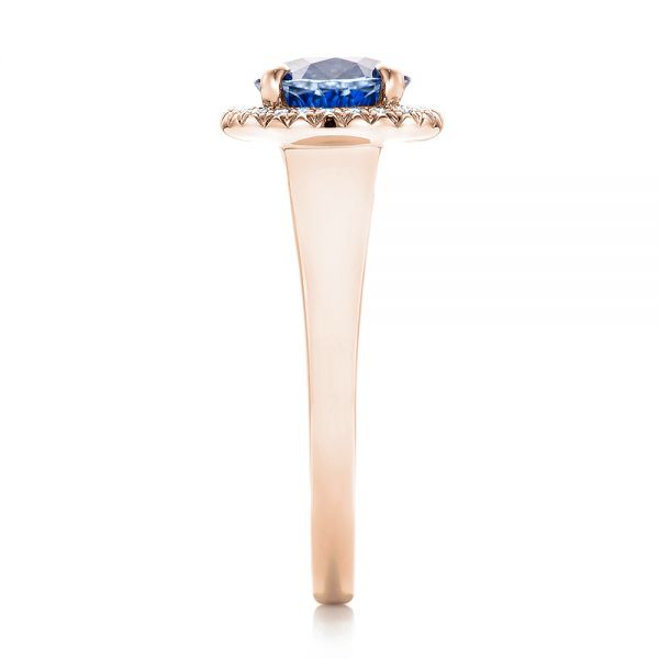 18k Rose Gold 18k Rose Gold Custom Blue Sapphire And Diamond Halo Engagement Ring - Side View -  102028