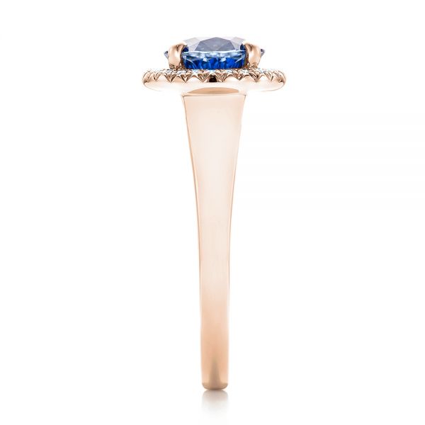 14k Rose Gold 14k Rose Gold Custom Blue Sapphire And Diamond Halo Engagement Ring - Side View - 102028