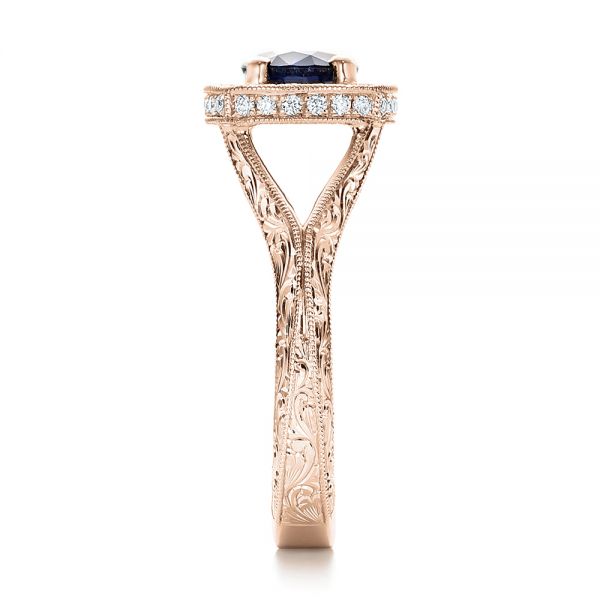 14k Rose Gold 14k Rose Gold Custom Blue Sapphire And Diamond Halo Engagement Ring - Side View - 102153
