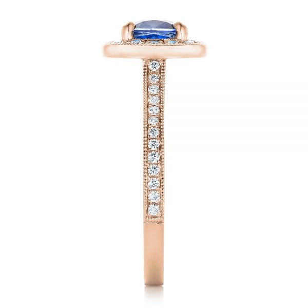 14k Rose Gold 14k Rose Gold Custom Blue Sapphire And Diamond Halo Engagement Ring - Side View -  102311